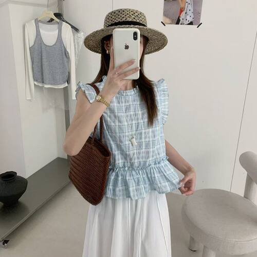 苏珊韩系减龄木耳花边拼接无袖