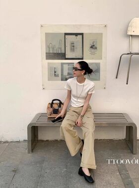 TTOOVOUIS 2026春夏新款弹力打底上衣显瘦正肩罗纹短袖T恤女6155