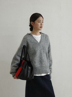 EVERTRUE 马海毛2025秋冬韩版V领针织毛衣女装长袖套装外套65909