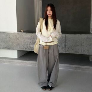 6UP春夏2026韩系立体廓形休闲裤 百搭60065 女广州十三行档口新款