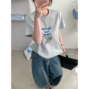 T恤女1220 2026夏上新猫咪字母百搭正肩短袖 奶思家NICE STUDIO