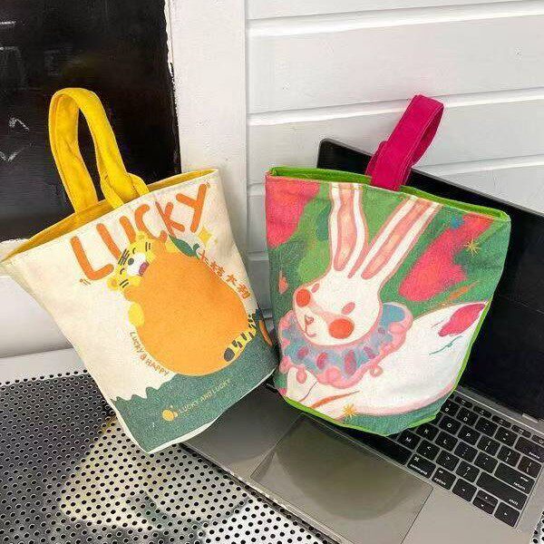 帆布卡通礼品袋可爱儿童生日宴水桶包伴手礼回礼袋手提便当收纳袋