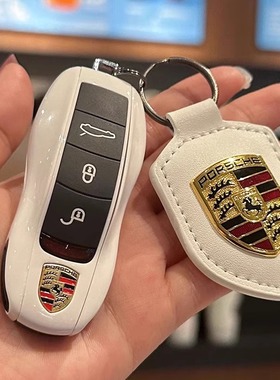 白色 保时捷钥匙壳卡宴Macan718/Panamera/911Taycan钥匙扣套包