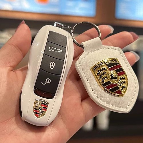 白色 保时捷钥匙壳卡宴Macan718/Panamera/911Taycan钥匙扣套包