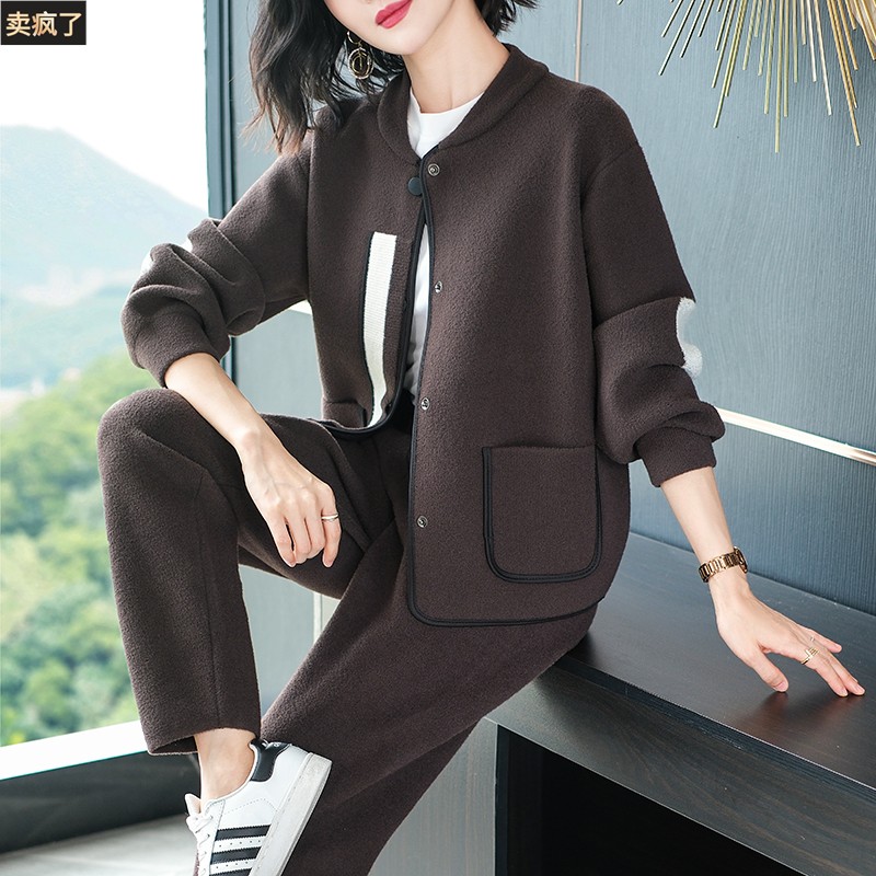 初秋时尚套装休闲运动套装女2024新款春秋冬针织运动服早秋两件套