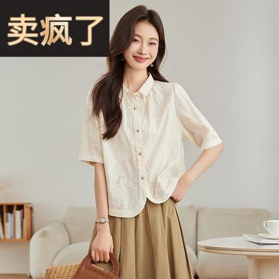 棉麻上衣女夏短袖亚麻薄款衬衫夏季爆款纯棉休闲衬衣宽松遮肚上衣