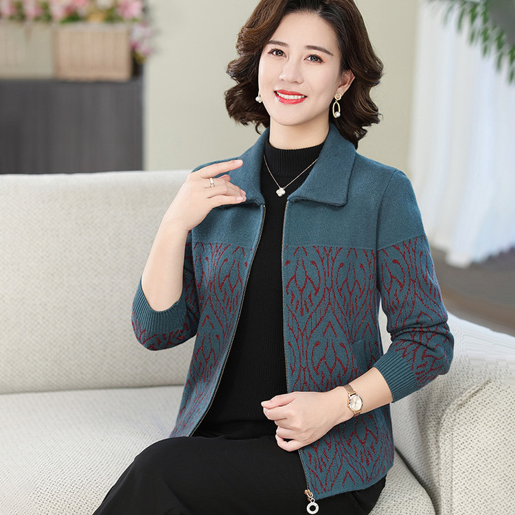 中老年妈妈洋气春秋针织夹克