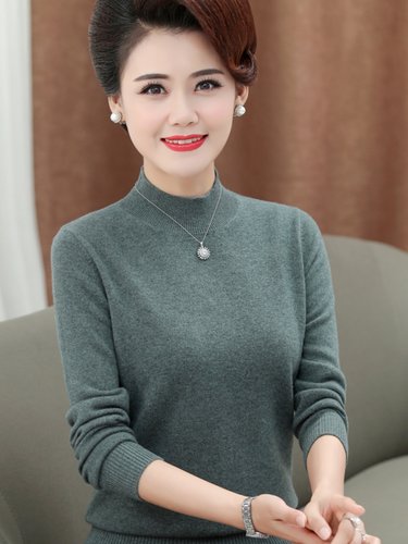 妈妈款100%羊毛衫中年女春秋冬内搭毛衣50岁60中老年人春装打底衫