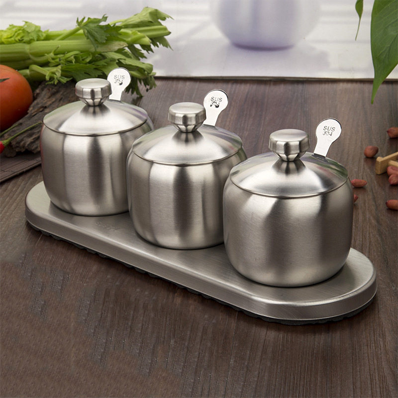 欧式304不锈钢调味罐三件套装家用调味盒调料瓶佐料盒 厨房用具