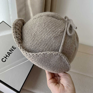 新款秋冬款复古绑带针织毛线帽女ins韩版小众保暖护耳百搭雷锋帽