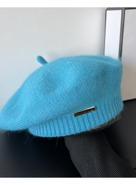 韩系双层蓝色针织毛线贝雷帽子女秋冬百搭画家帽复古显脸小蓓蕾帽