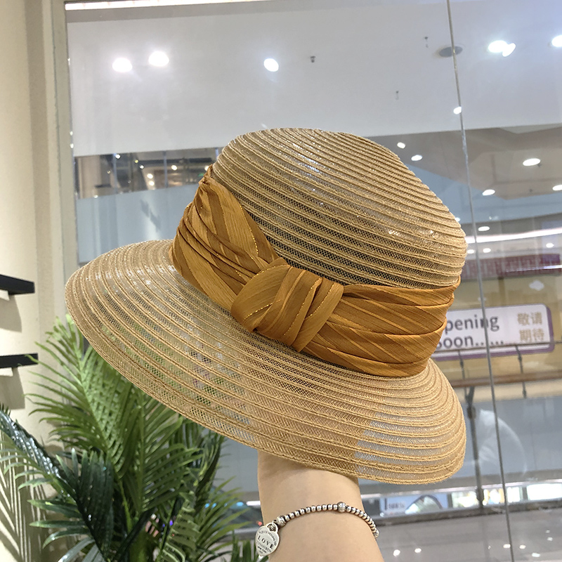韩国帽子女夏天镂空防晒帽圆顶小沿遮阳沙滩蝴蝶结出游夏复古草帽