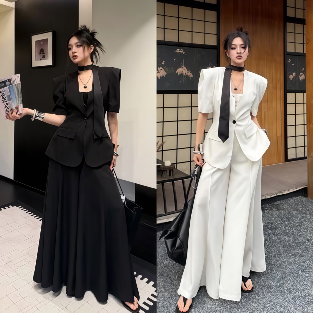 2026夏季简约休闲套装女夏季短袖西装外套阔腿裤两件套气质通勤装