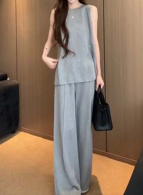 2026年夏季新款智性松弛无袖背心上衣阔腿裤服饰套装休闲显瘦女款