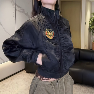新款美式立体刺绣捏褶拉链棒球服短外套汉服2026秋季立领运动复古