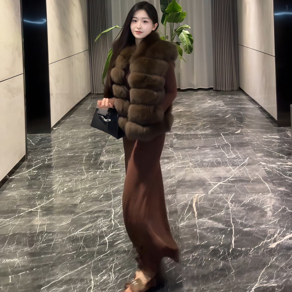 2025年冬季新款韩系潮流时尚复古高级感咖啡色无袖马甲背心外套女