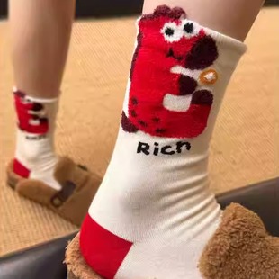 2026马年本命年大红袜子女秋冬款 棉袜中筒袜结婚鸿运保暖情侣长袜