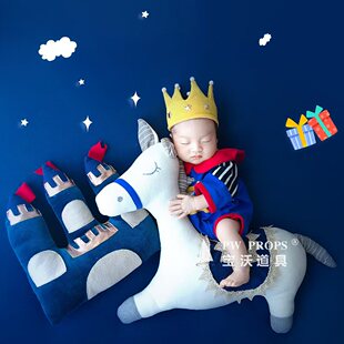 白马王子新生儿摄影服装满月婴儿马玩偶道具影楼马宝宝主题正版