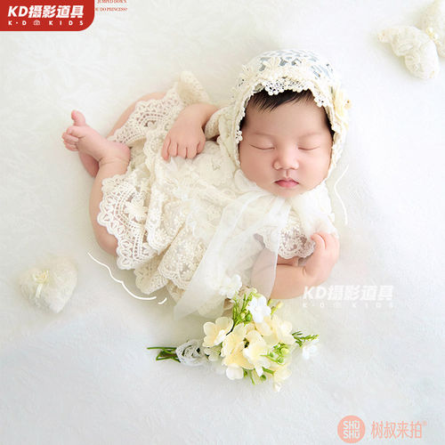 KD满月道具新生儿女宝蕾丝纱裙初生婴儿拍照衣服影楼月子照主题