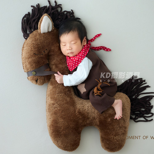 马年道具新生儿拍照衣满月婴儿摄影服装初生宝宝西装影楼主题正版
