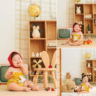 复古小柜子主题日系小鸭子男宝女宝百天周岁摄影拍照服装儿童写真