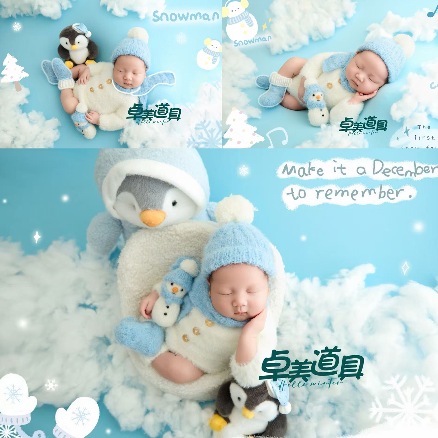可爱雪人企鹅造型新生儿摄影道具宝宝拍照服装影满月婴儿主题新款