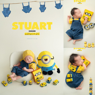 满月道具影楼新生儿摄影服装初生宝宝拍照衣服婴儿小黄人拍摄主题