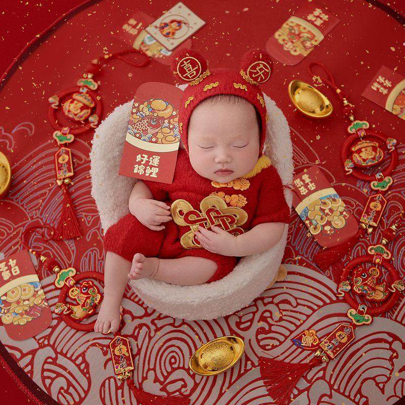 新年婴儿道具儿童摄影服装新生儿满月拍照衣服影楼宝宝喜庆主题