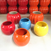 圆形陶瓷花瓶南瓜花盆现代简约红色摆件客厅前台插花装 饰花器