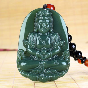 和田玉观音玉坠真品新疆青玉男士 观音菩萨项链玉石玉挂件玉佩带证