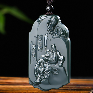 和田玉关公吊坠男武财神霸气关二爷玉石玉佩青玉挂坠关羽玉牌项链