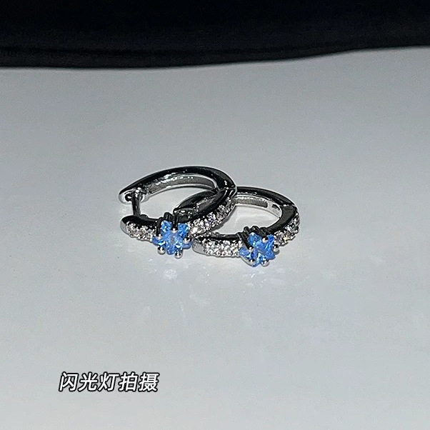 蓝色星星闪钻耳扣女小众甜酷百搭精致耳环日常耳饰