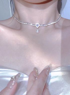 轻奢复古锆石珍珠项链女2025爆款小众设计感锁骨链百搭颈链