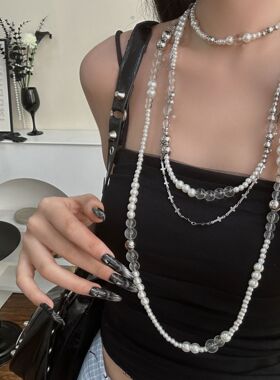 复古重工多层叠戴珍珠项链女轻奢高级感长款毛衣链小众甜酷风配饰