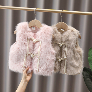 儿童仿兔毛马甲2026秋冬新款女童加厚棉背心女孩坎肩休闲纯色洋气