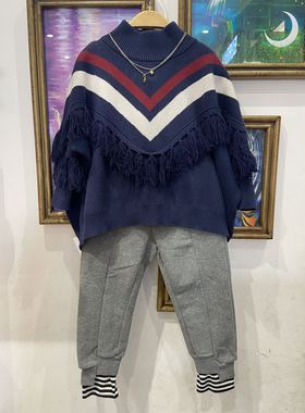 秋冬新品 女童可亲子 宝蓝 洋气斗篷针织衫 359元