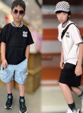 夏季新款 男童玩味运动风黑色白色 短袖棒球领T恤 239元 110～170