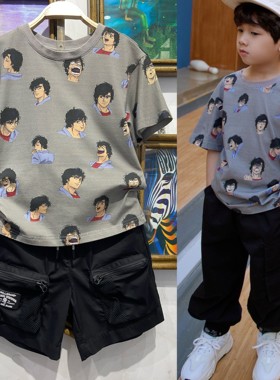 夏季 男童 灰色 满印漫画圆领短袖T恤 179元