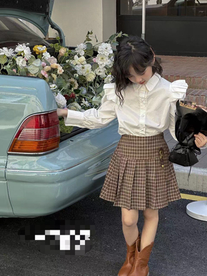 春秋季新款 女童 白衬衫+格子裙 2件套套装 398元