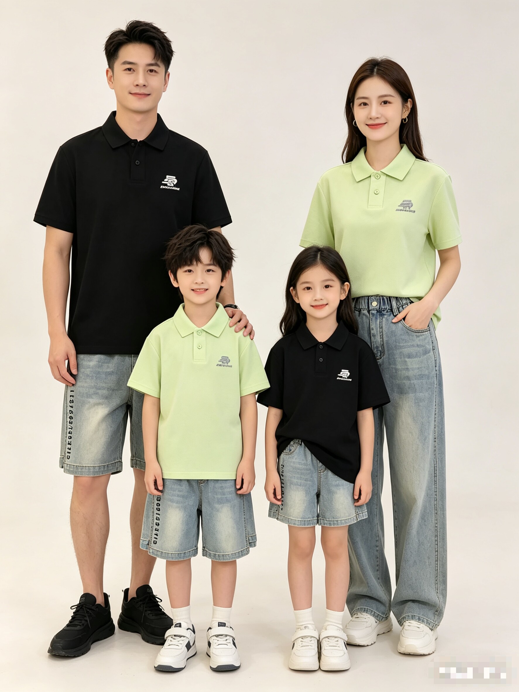 夏季 男童女童可亲子 黑色绿色 短袖翻领Polo衫T恤 110-170 199元