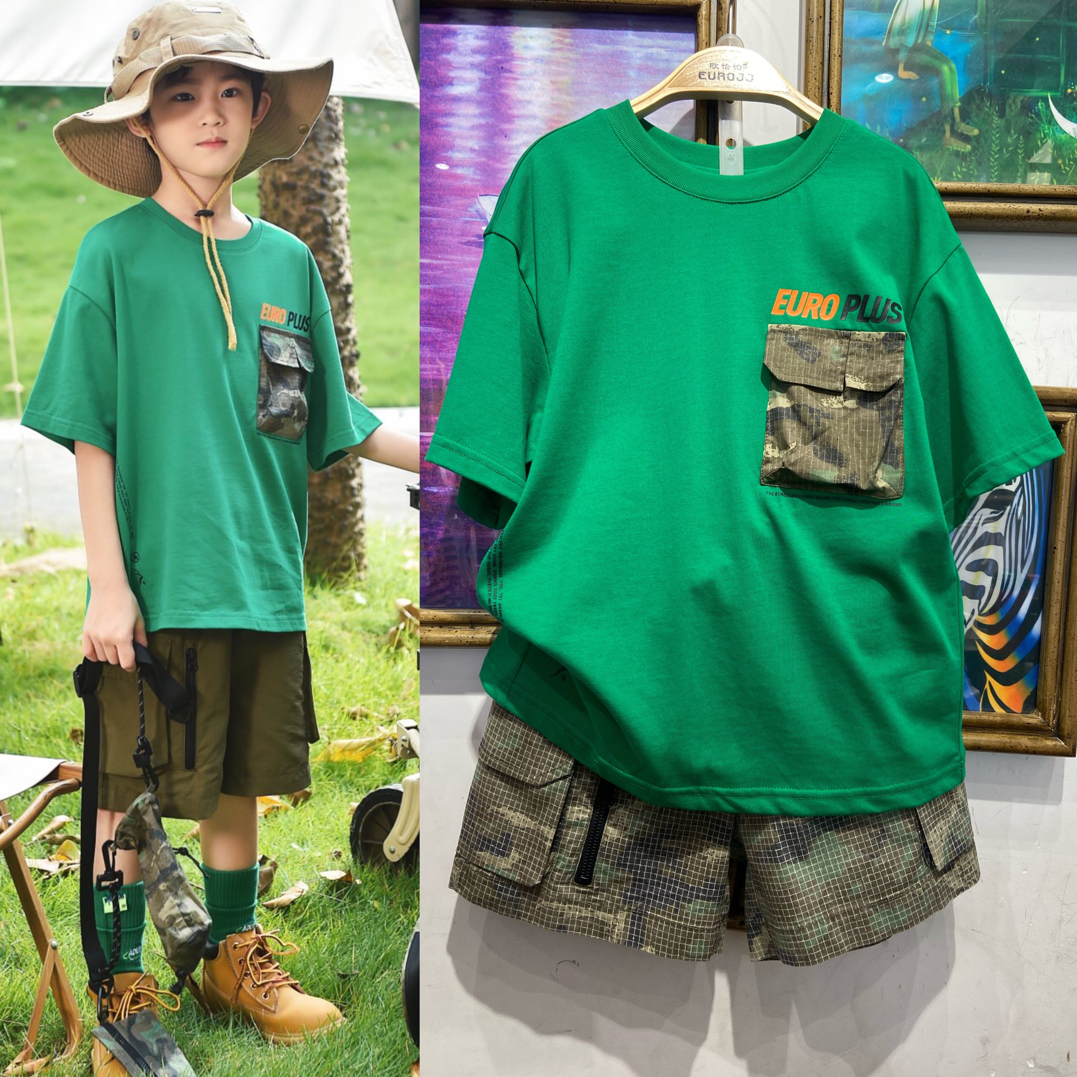 2023 夏季新款 男童 绿色 迷彩口袋 个性短袖圆领t恤 239元