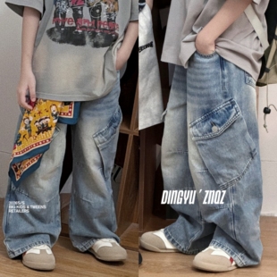 直筒裤 工装 裤 春款 170 男童女童可亲子牛仔蓝牛仔长裤 110 349 新款