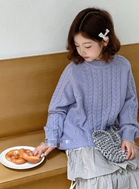 深秋冬年装女童可亲子 紫色 混绵羊毛毛衣针织衫110-170 266元