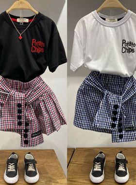 I DO KIDS品牌 夏装 女童可亲子 白色 黑色 T恤+裙裤 套装