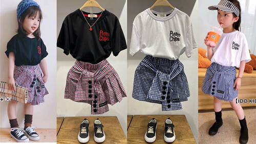 KIDS品牌女童黑色t恤+套装夏装