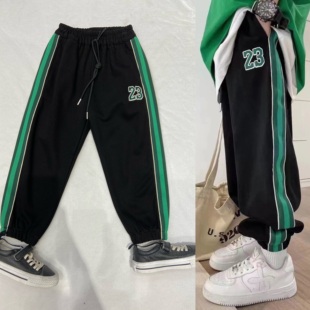 23刺绣 绿色条边 黑色休闲裤 长裤 春秋装 399元 男童女童