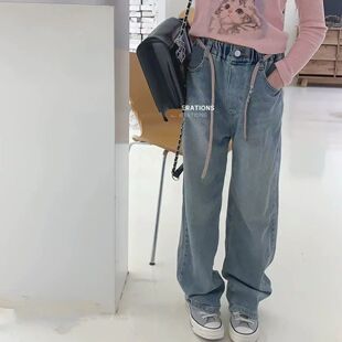 直筒裤 柔软牛仔裤 男童女童可亲子 258元 淡蓝色薄款