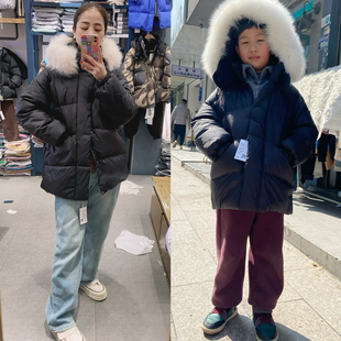 冬年装 男童女童 浅灰色黑色绿色粉色 大毛领带帽羽绒服 799