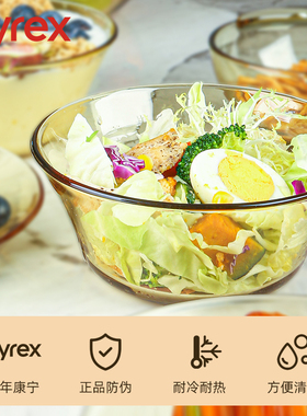 康宁Pyrex玻璃碗耐高温家用双耳碗泡面碗拉面碗沙拉碗饭碗碟套装