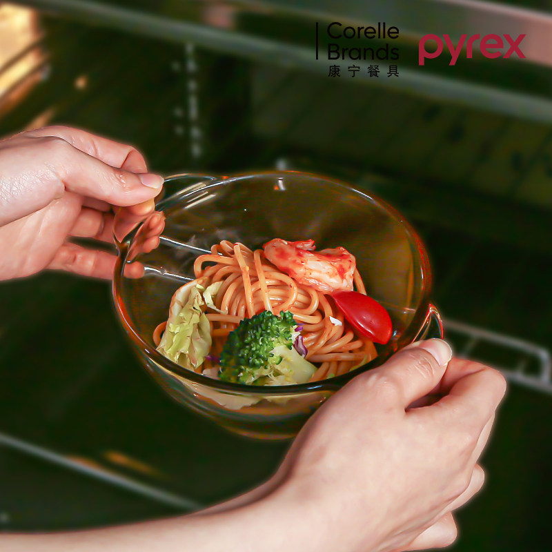 康宁Pyrex玻璃碗耐高温家用双耳碗泡面碗拉面碗沙拉碗饭碗碟套装